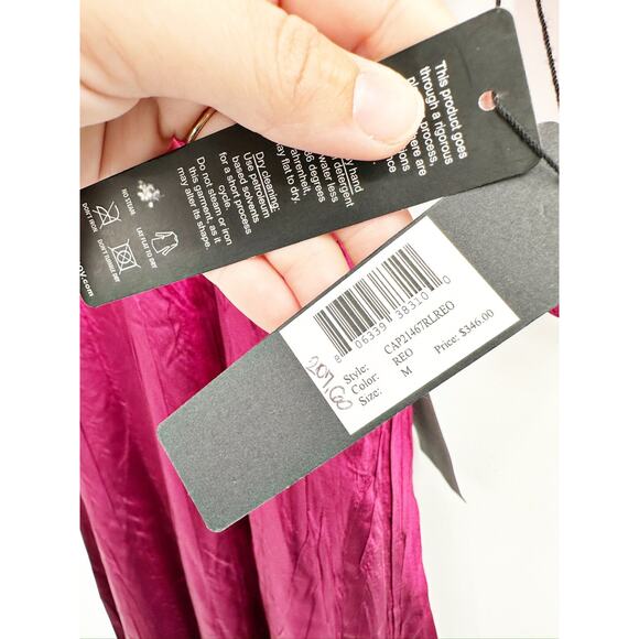 Komarov Fuchsia Pink Crinkle Chiffon V-Neck Cocktail Midi Dress Size M NWT - Picture 7 of 7